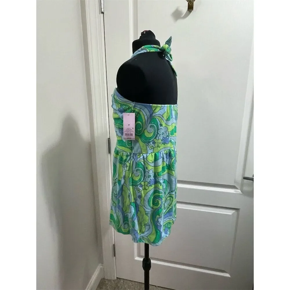 NWT Wild Fable Women's Blue Swirl Terry Cloth Halter Romper Standard Size